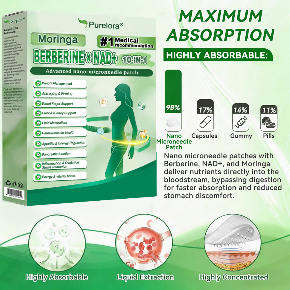 🔥 New Arrival · Hot Seller | Purelora® Moringa Berberine × NAD⁺ 10-in-1 Nano Microneedle Patch (Just once daily, visible changes in 7 days) ✅ Supports weight management, loose skin, diabetes care, sleep apnea, joint comfort, and more