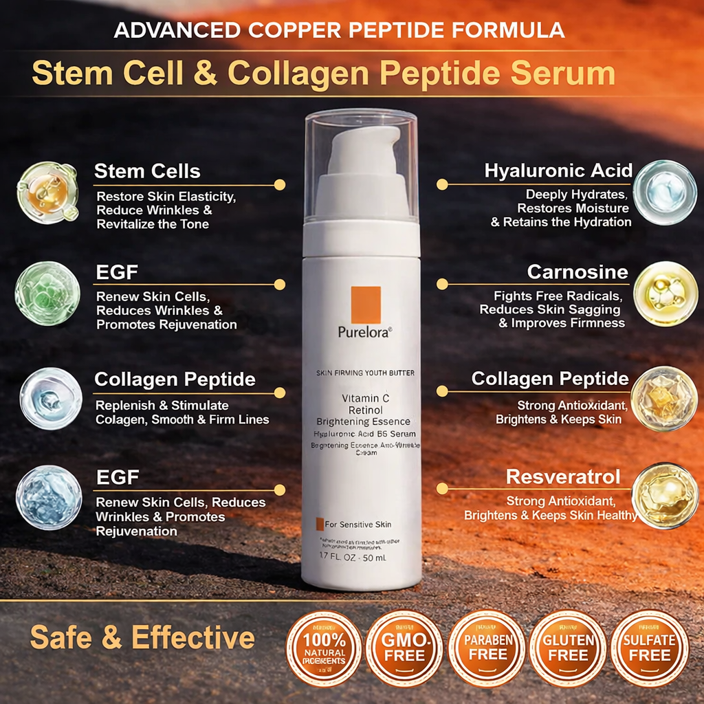 Purelora® Stem Cell Extract EGF and Copper Peptide Revitalizing Essence Cream (deeply activates the skin's internal regeneration, makes the skin firmer and smoother)